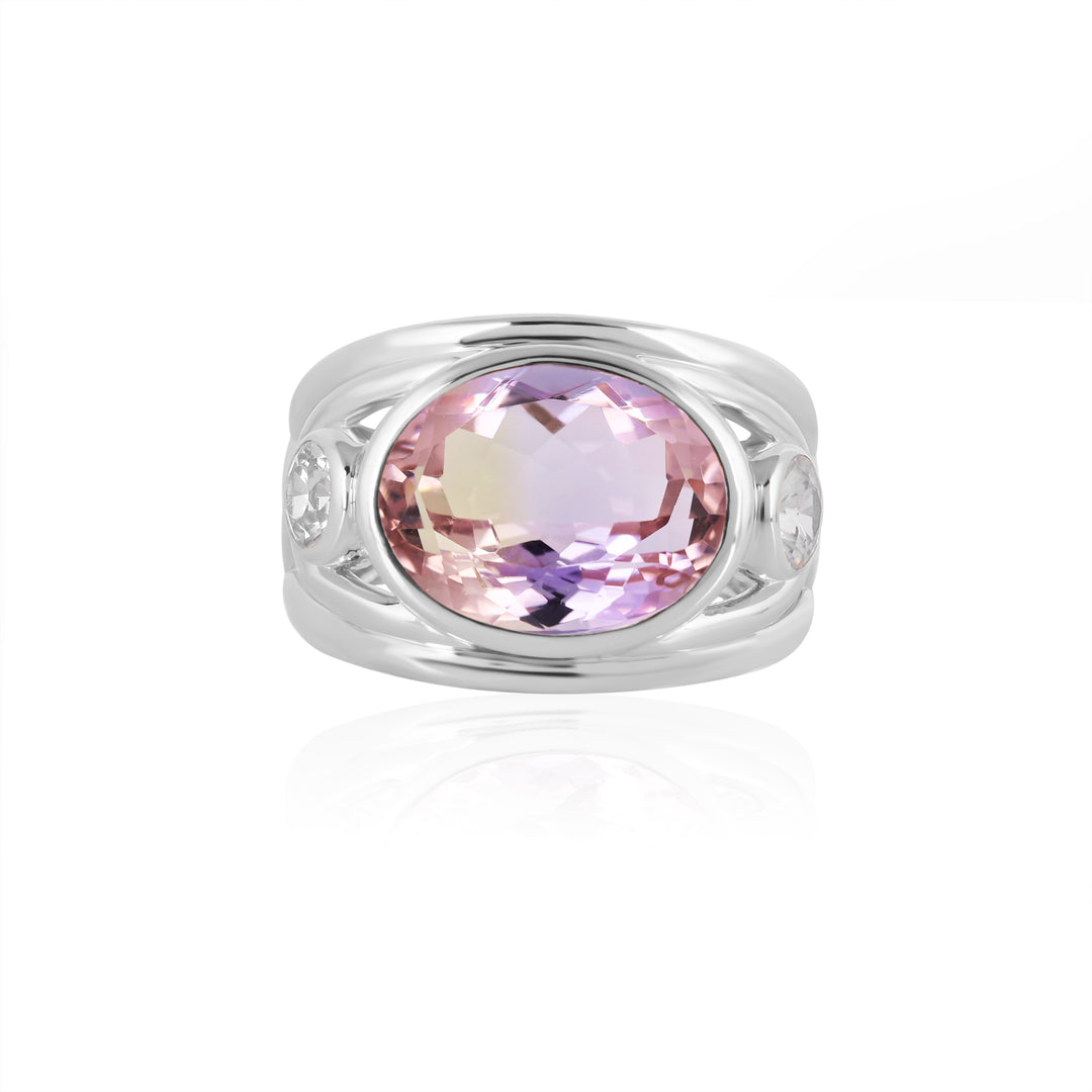 Ametrine and White Zircon Silver Ring