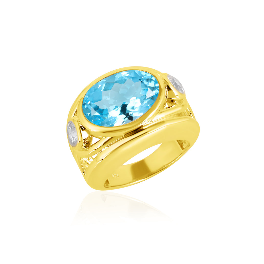 Blue Topaz and White Zircon Silver Ring