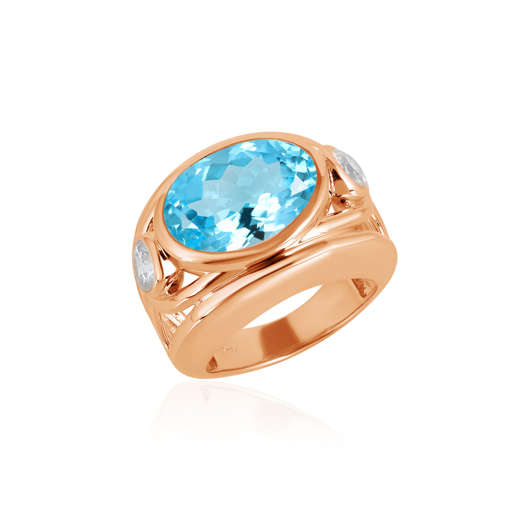 Blue Topaz and White Zircon Silver Ring