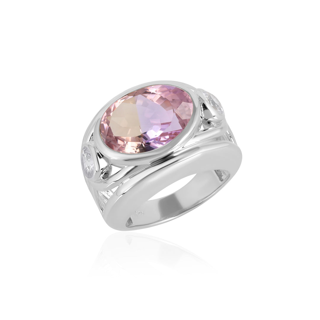 Ametrine and White Zircon Silver Ring