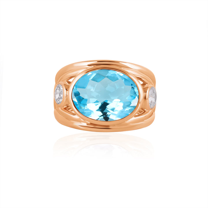 Blue Topaz and White Zircon Silver Ring