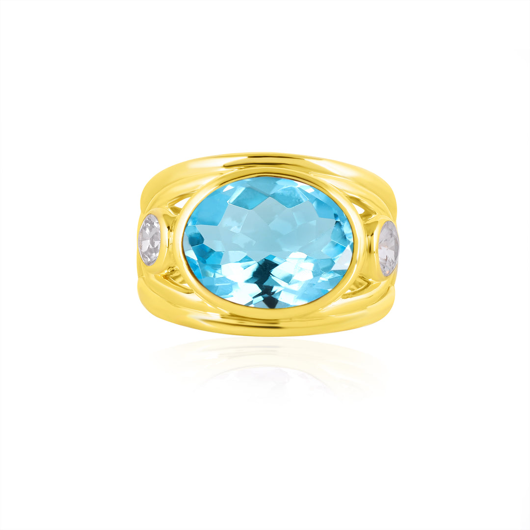 Blue Topaz and White Zircon Silver Ring