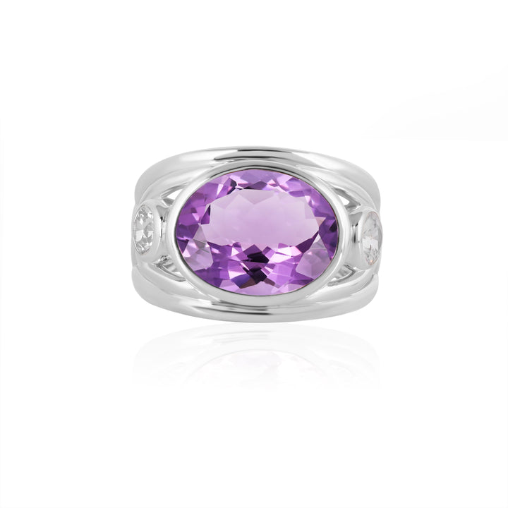 Amethyst and White Zircon Silver Ring