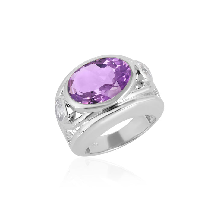 Amethyst and White Zircon Silver Ring