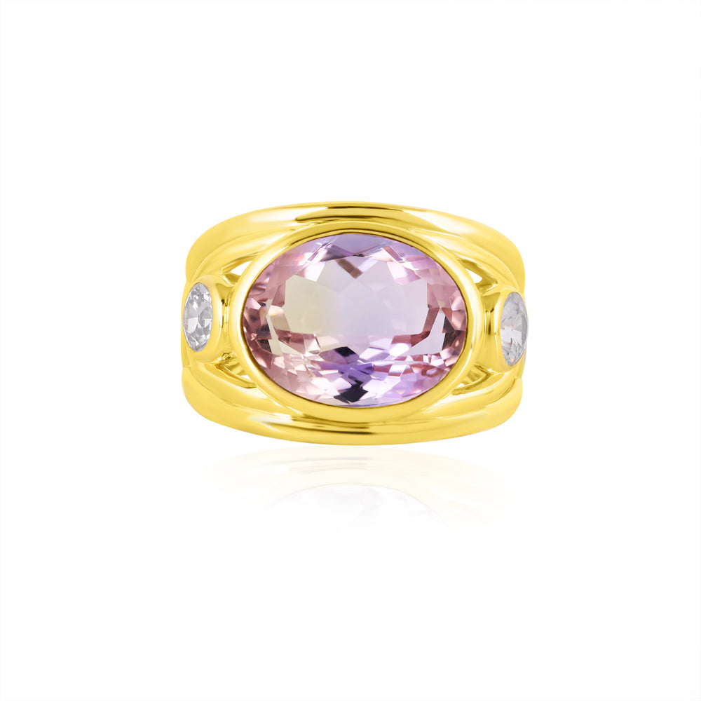 Ametrine and White Zircon Silver Ring