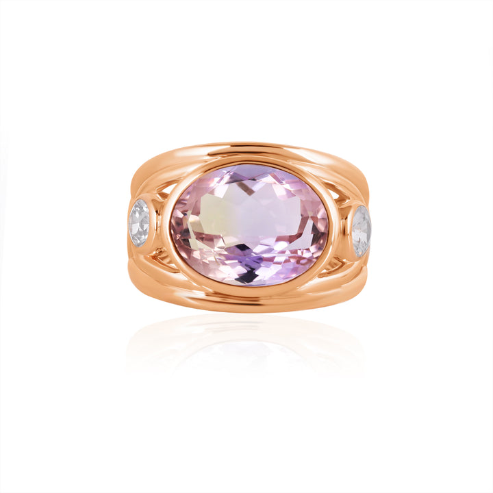 Ametrine and White Zircon Silver Ring