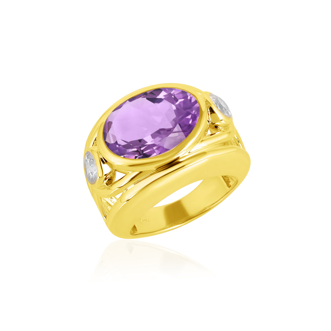 Amethyst and White Zircon Silver Ring