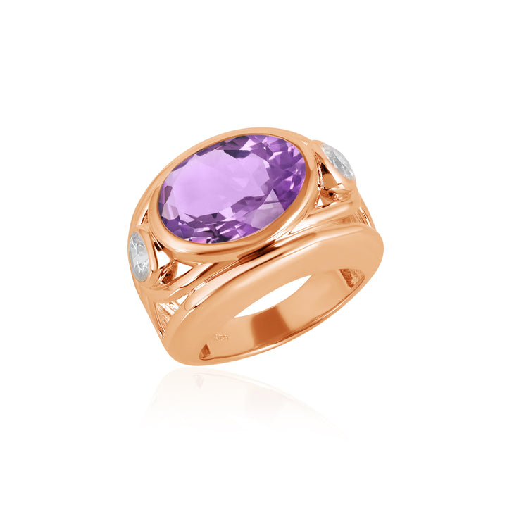 Amethyst and White Zircon Silver Ring