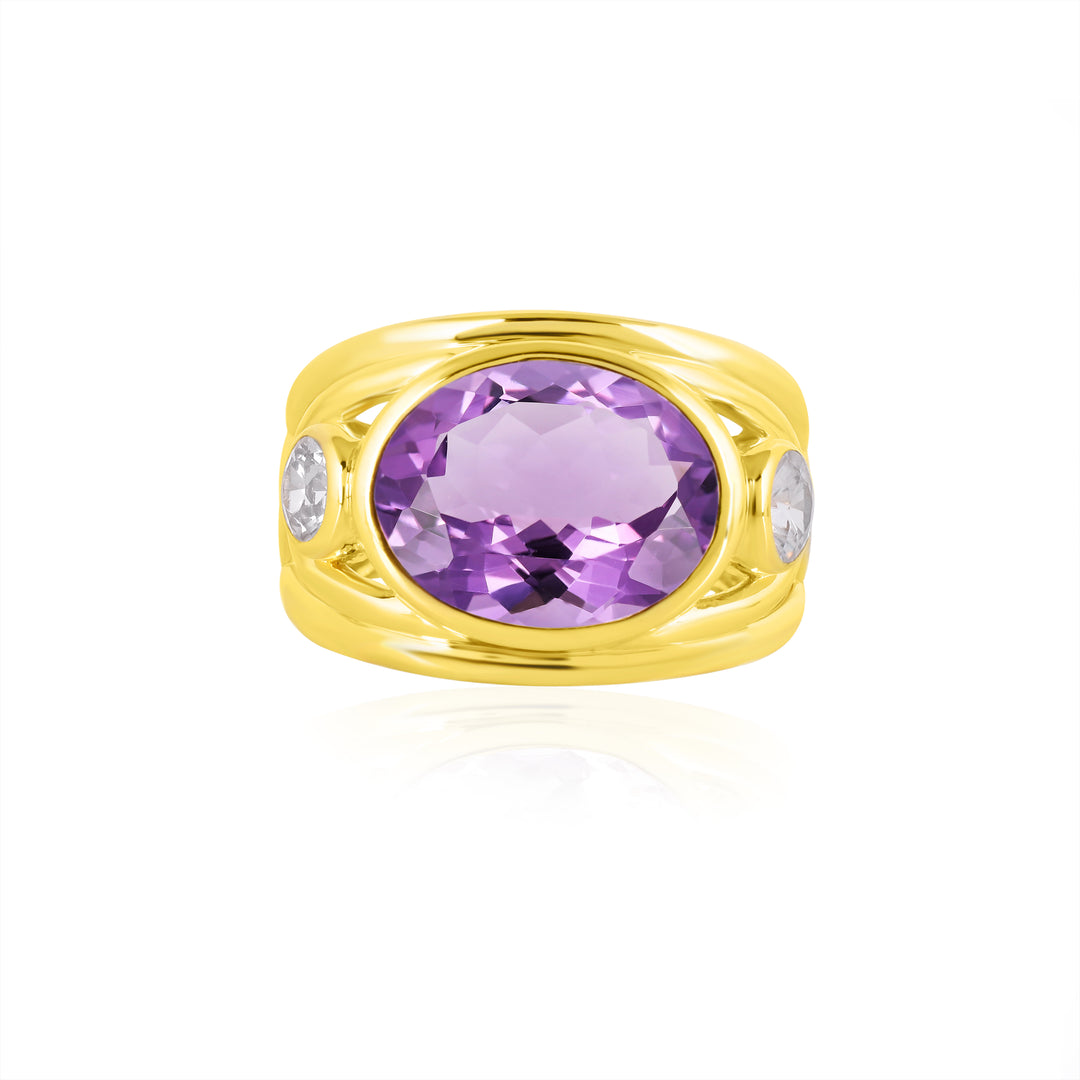 Amethyst and White Zircon Silver Ring