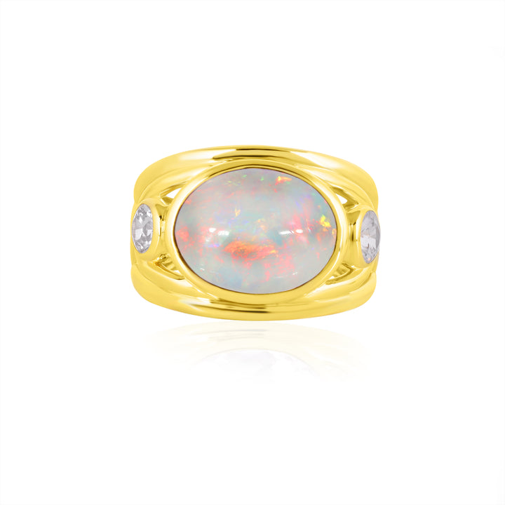 Ethiopian Opal and White Zircon Silver Ring