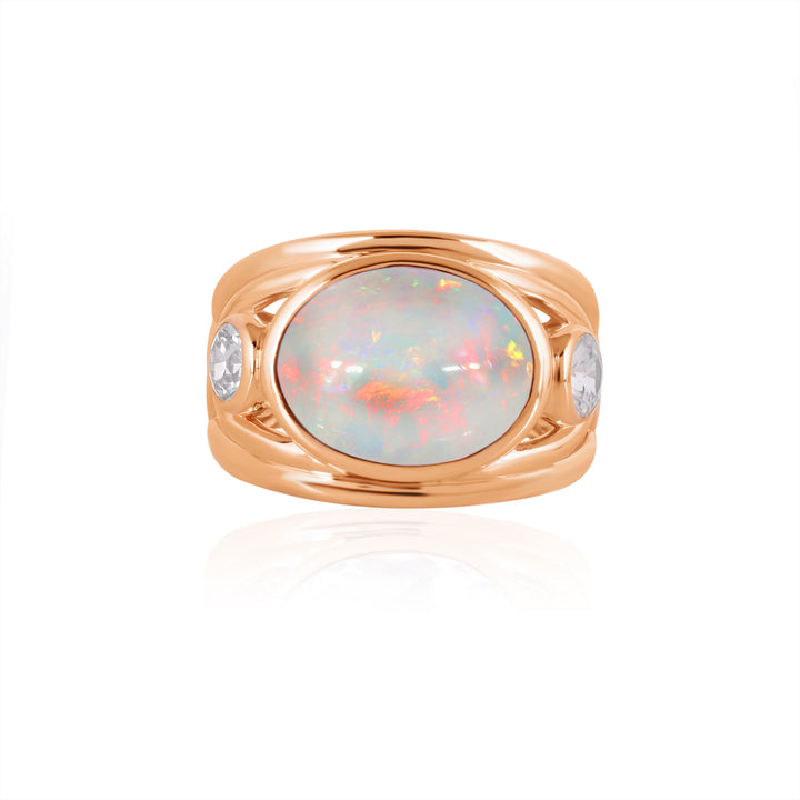 Ethiopian Opal and White Zircon Silver Ring