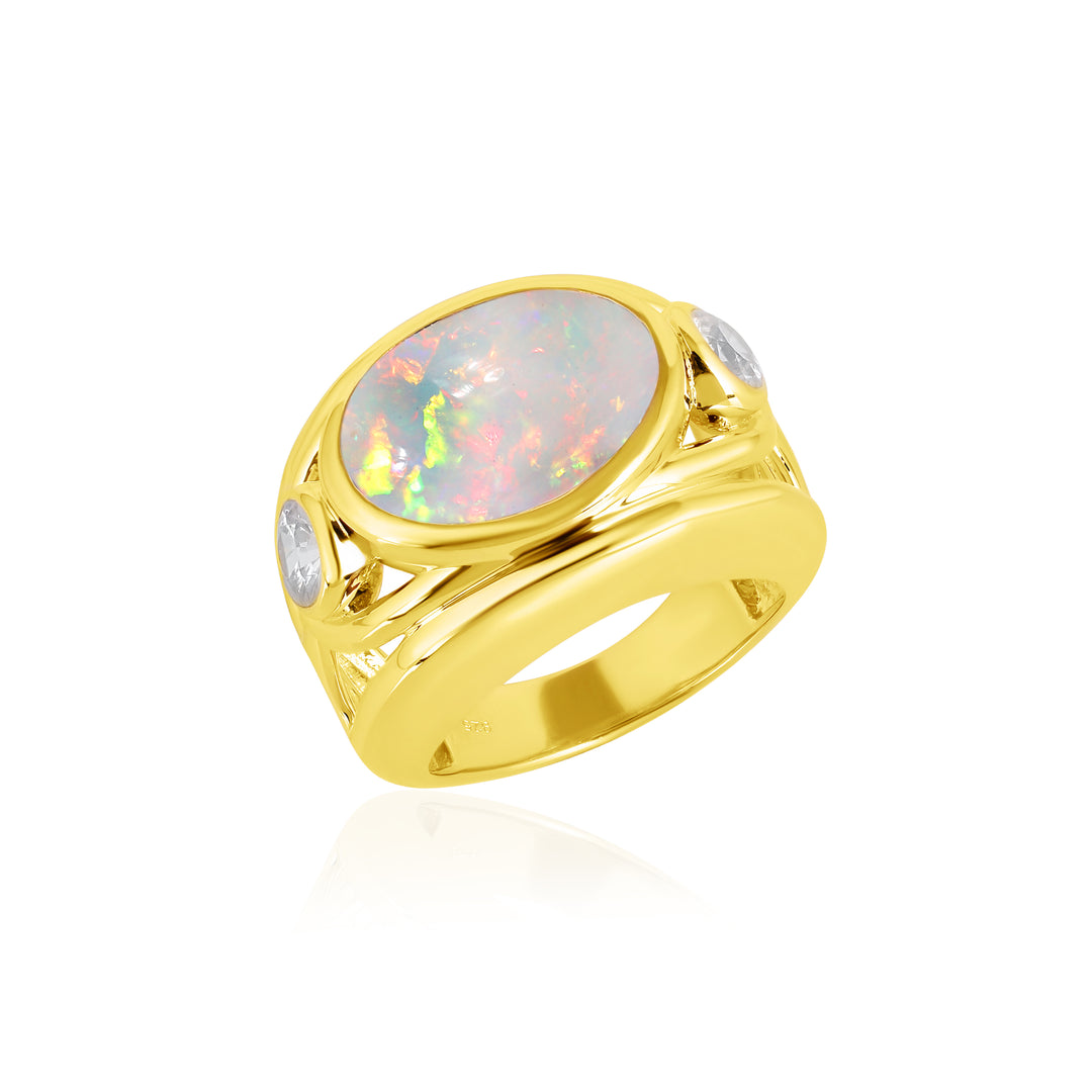 Ethiopian Opal and White Zircon Silver Ring