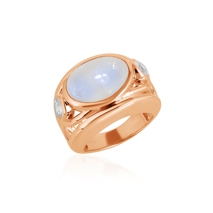 Rainbow Moonstone and White Zircon Silver Ring