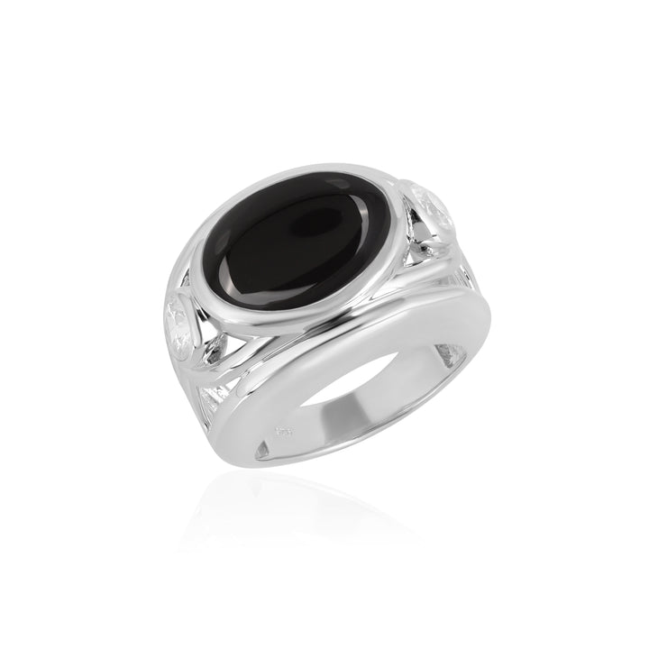 Black Onyx and Zircon Silver Ring