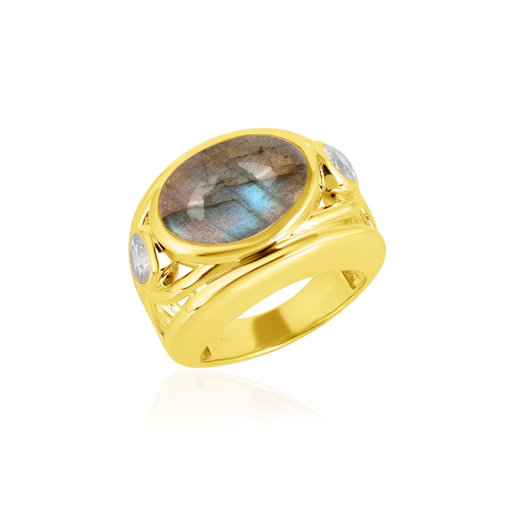 Labradorite and Zircon Silver Ring