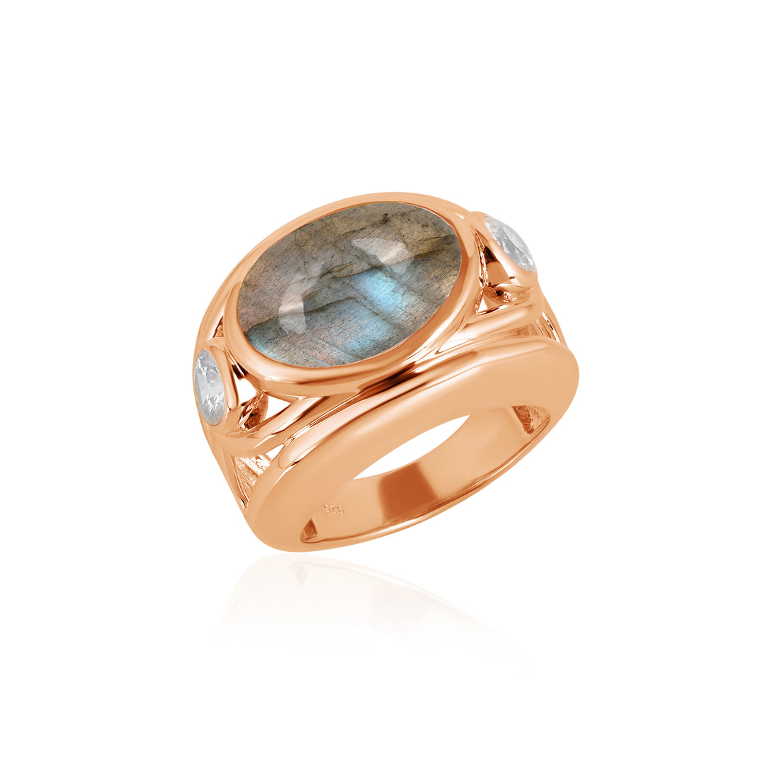 Labradorite and Zircon Silver Ring