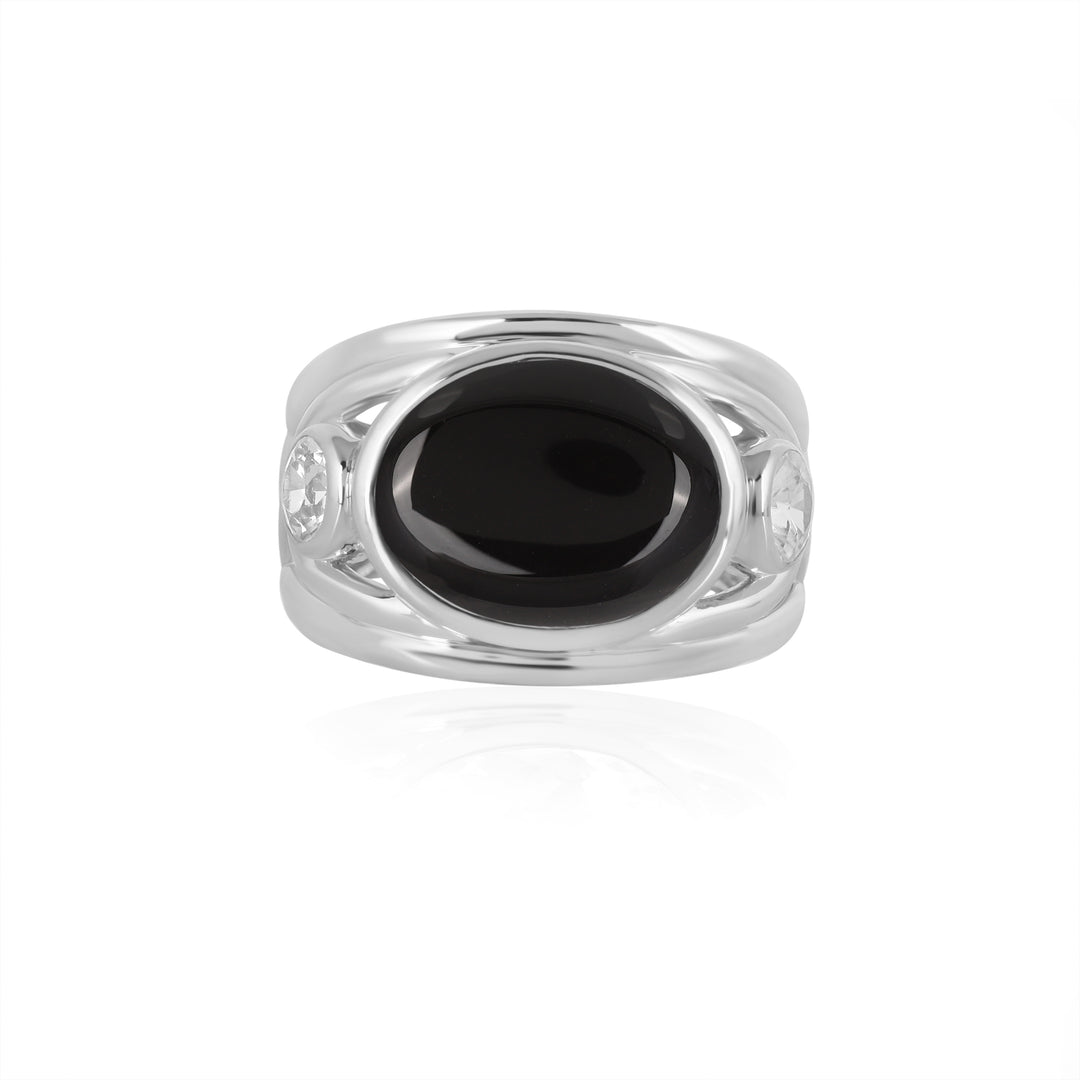 Black Onyx and Zircon Silver Ring