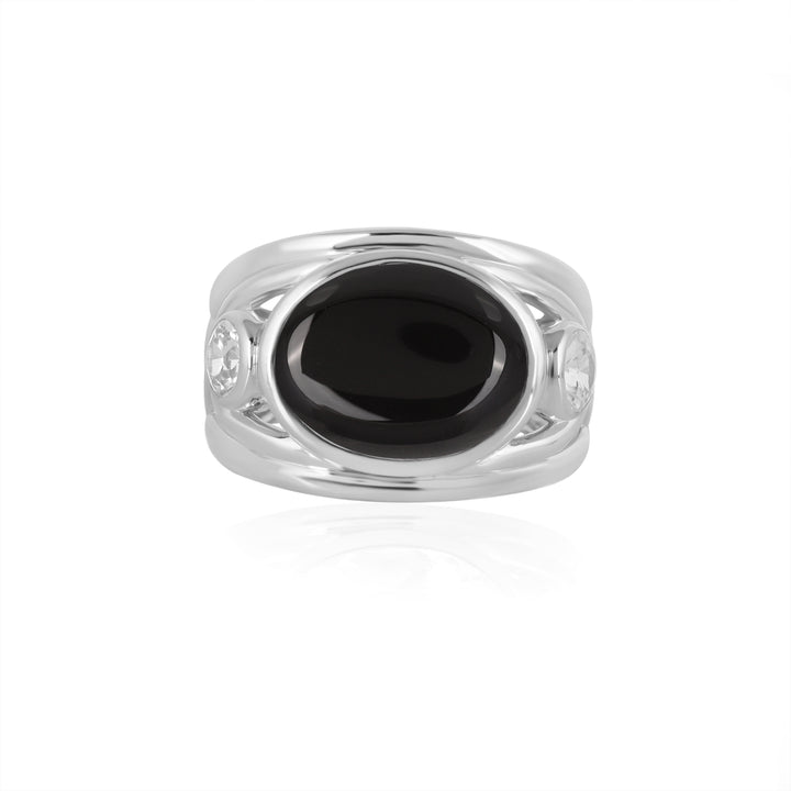 Black Onyx and Zircon Silver Ring