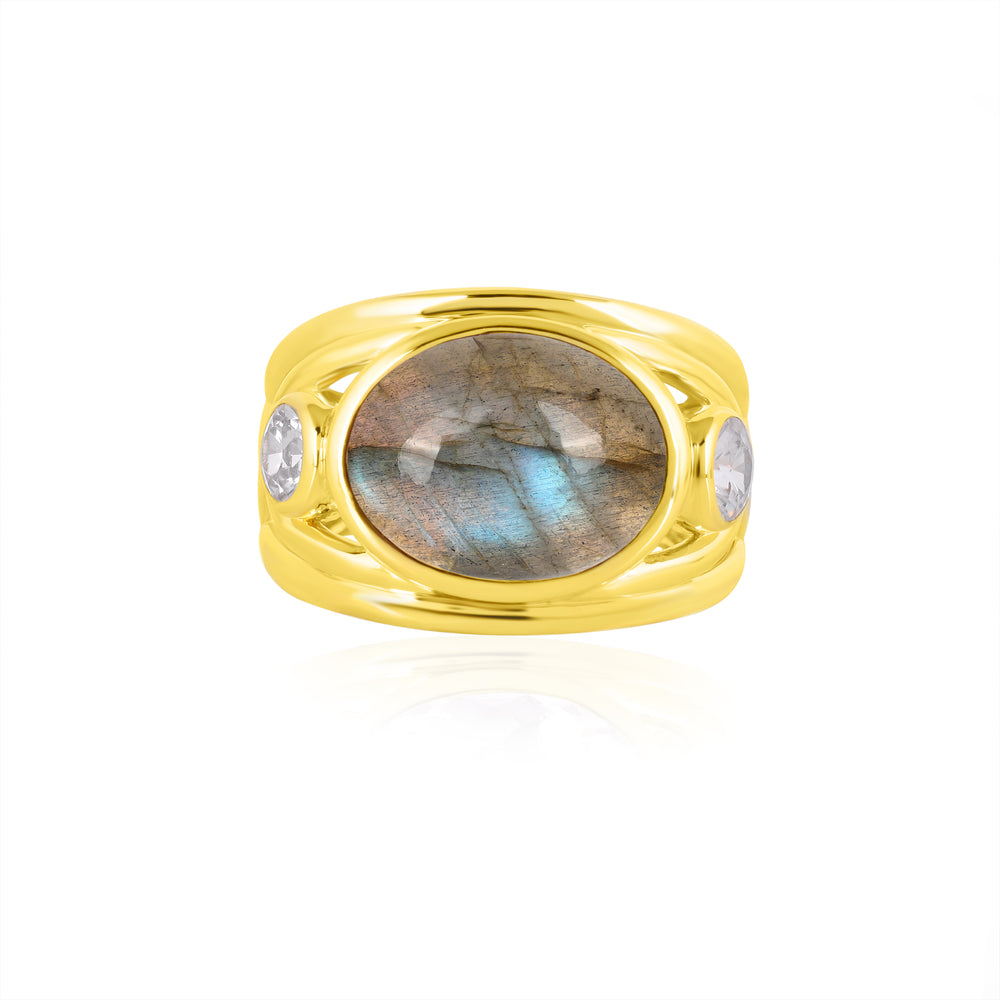 Labradorite and Zircon Silver Ring