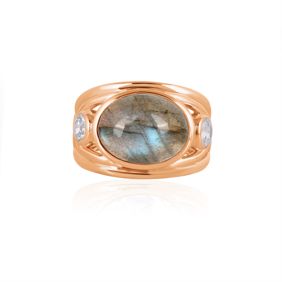 Labradorite and Zircon Silver Ring