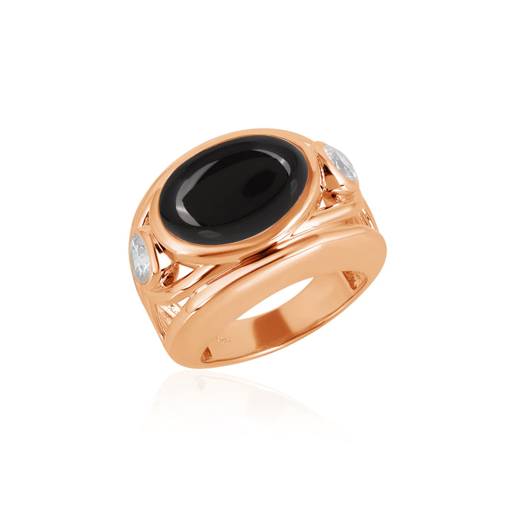 Black Onyx and Zircon Silver Ring