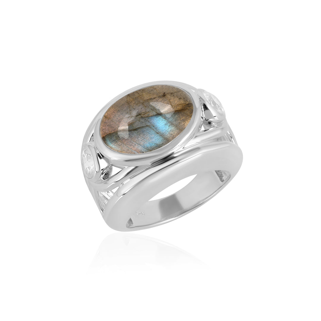 Labradorite and Zircon Silver Ring