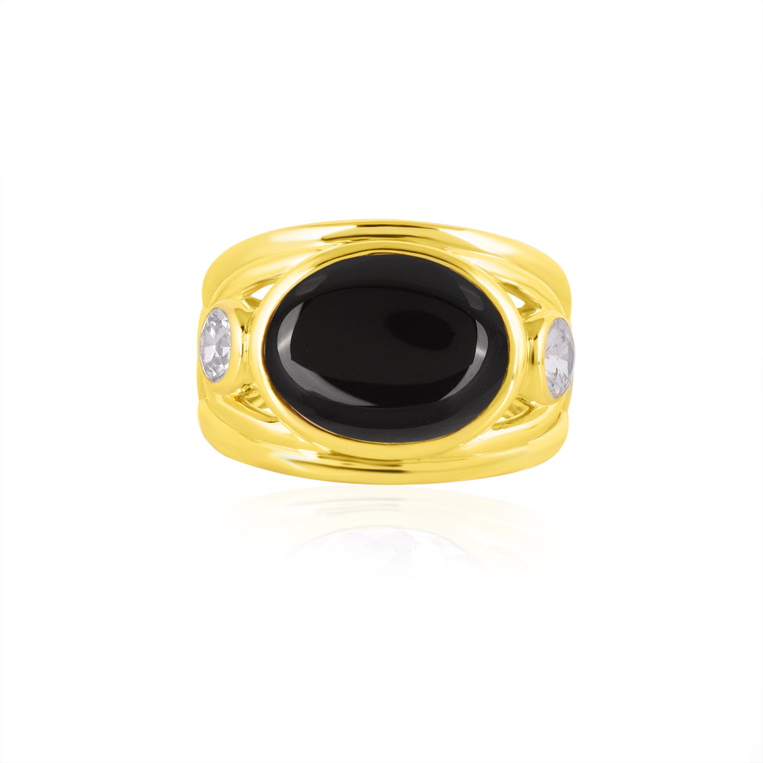 Black Onyx and Zircon Silver Ring