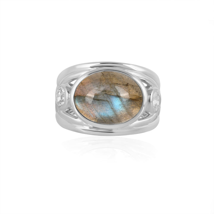 Labradorite and Zircon Silver Ring