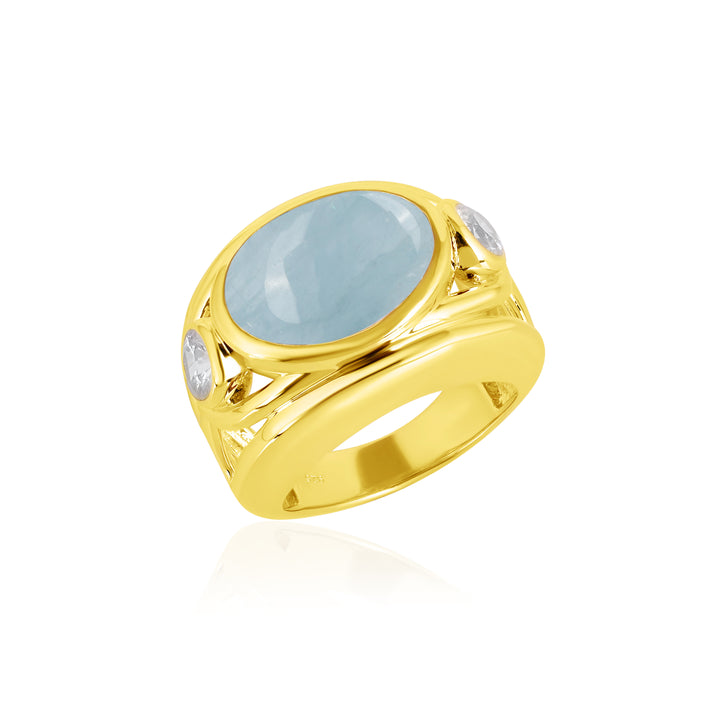 Aquamarine and White Zircon Silver Ring