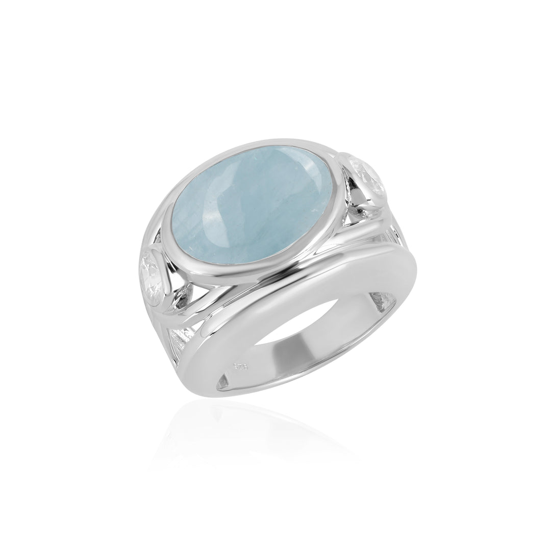 Aquamarine and White Zircon Silver Ring