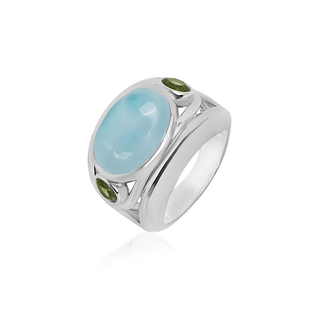 Aquamarine and Green Tourmaline Silver Ring