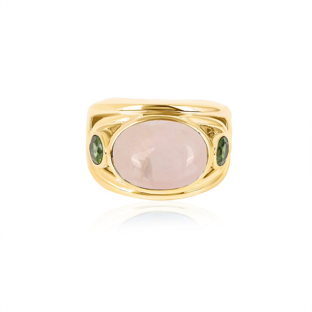 Rose Quartz and Green Tourmaline Silver Ring