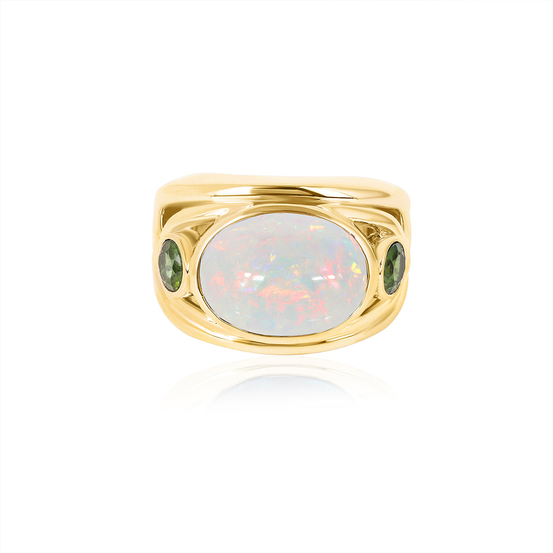 Ethiopian Opal and Green Tourmaline Silver Ring