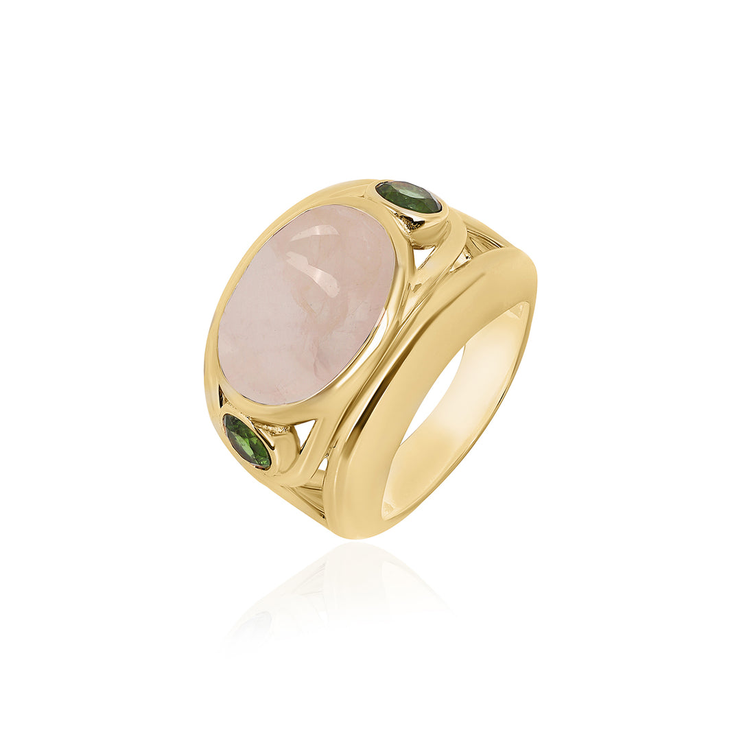 Rose Quartz and Green Tourmaline Silver Ring