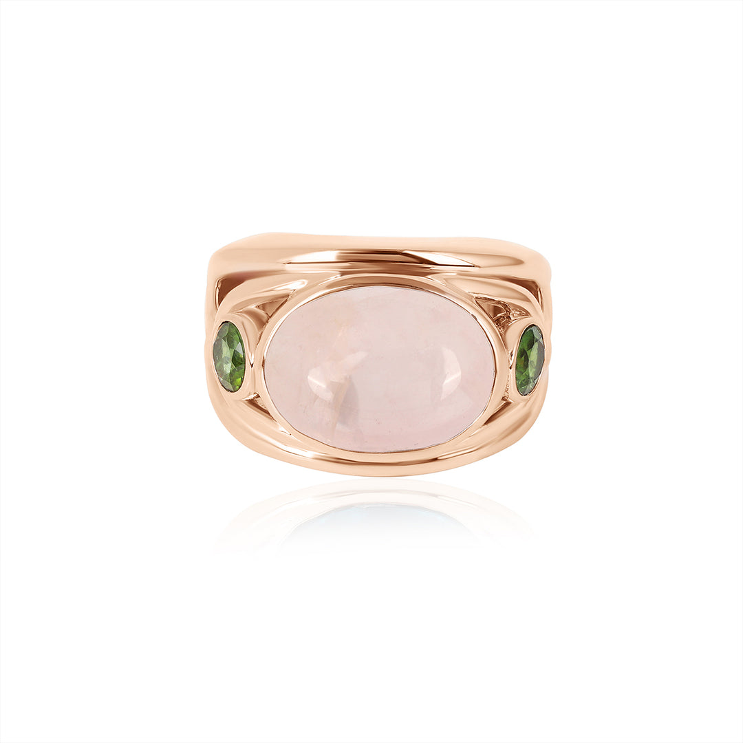 Rose Quartz and Green Tourmaline Silver Ring