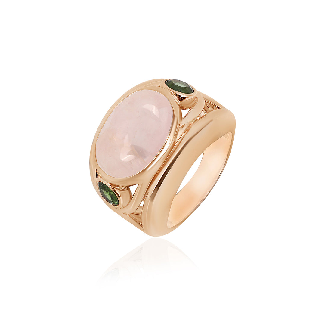 Rose Quartz and Green Tourmaline Silver Ring