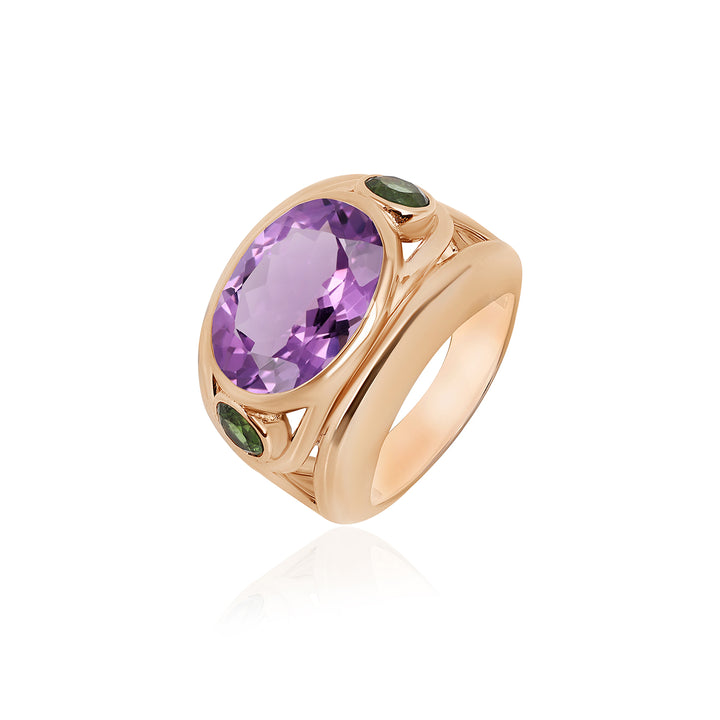 Amethyst and Green Tourmaline Silver Ring