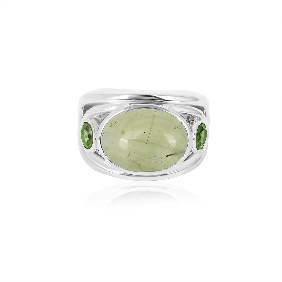 Prehnite and Green Tourmaline Silver Ring