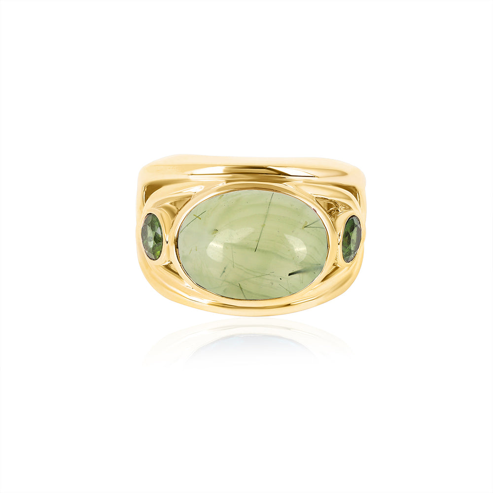 Prehnite and Green Tourmaline Silver Ring