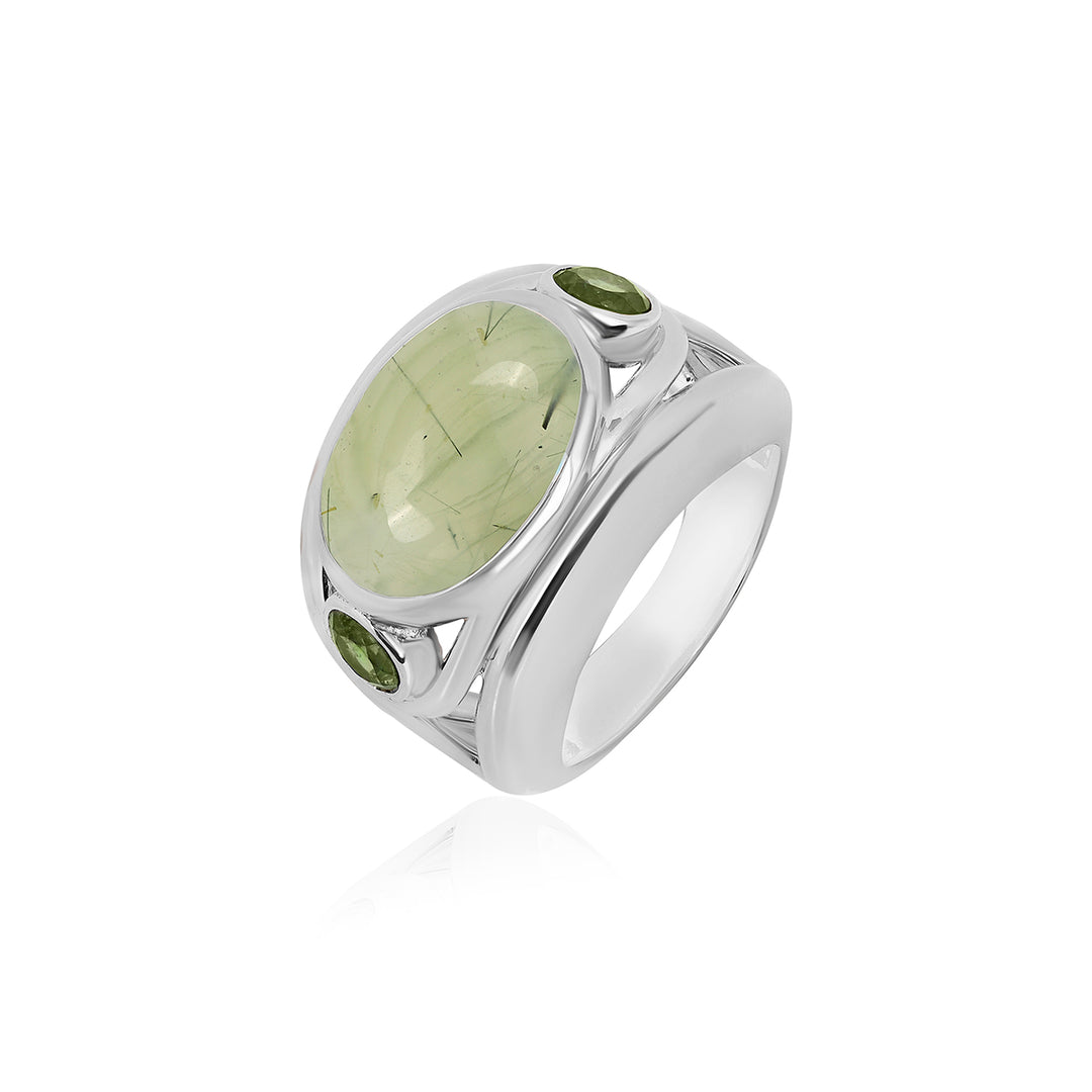 Prehnite and Green Tourmaline Silver Ring