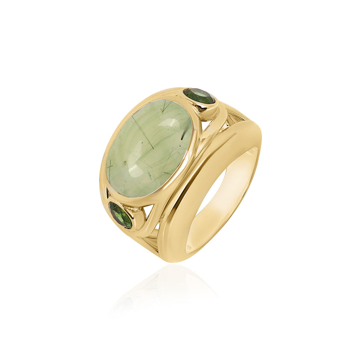 Prehnite and Green Tourmaline Silver Ring