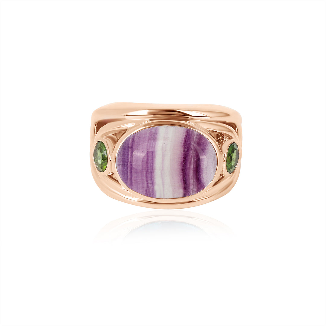 Fluorite and Green Tourmaline Silver Ring