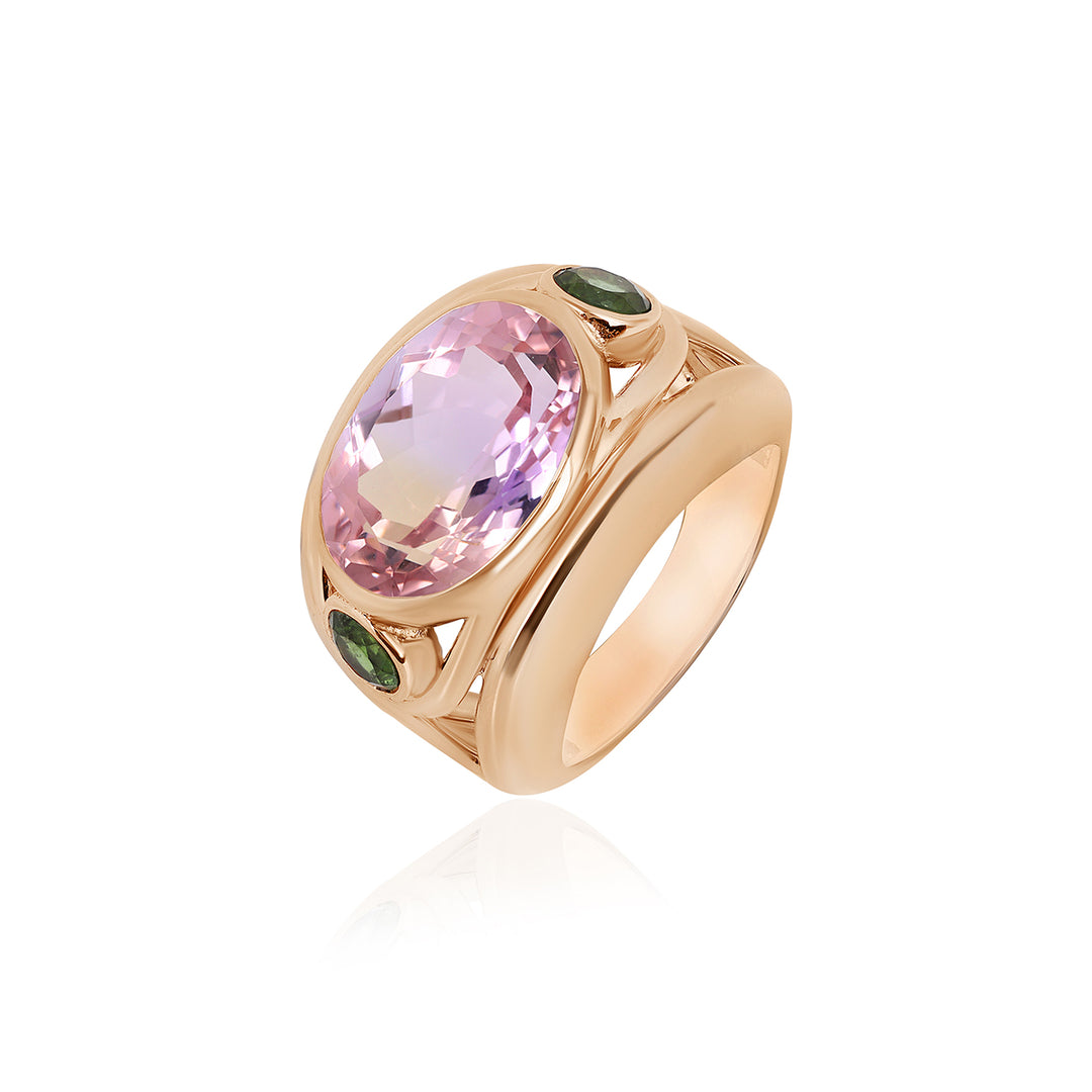 Ametrine and Green Tourmaline Silver Ring