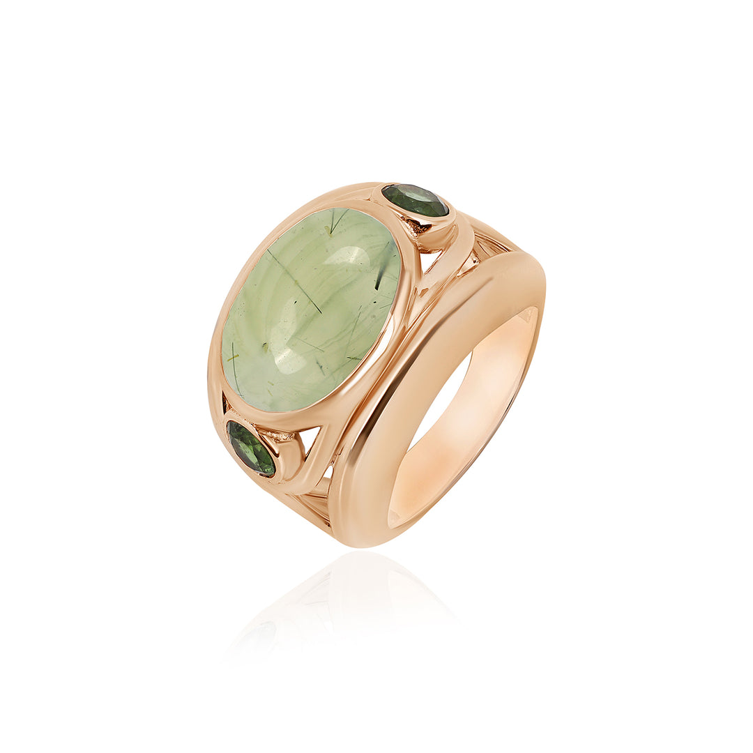 Prehnite and Green Tourmaline Silver Ring