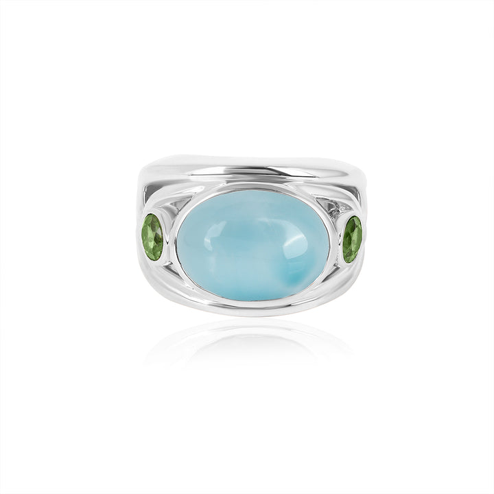 Larimar and Green Tourmaline Silver Ring