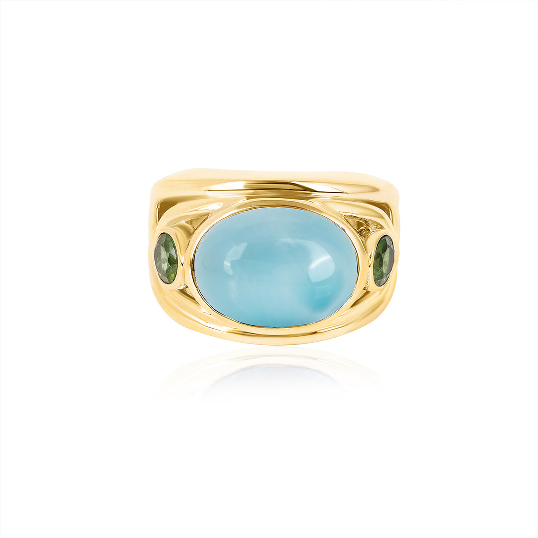 Larimar and Green Tourmaline Silver Ring