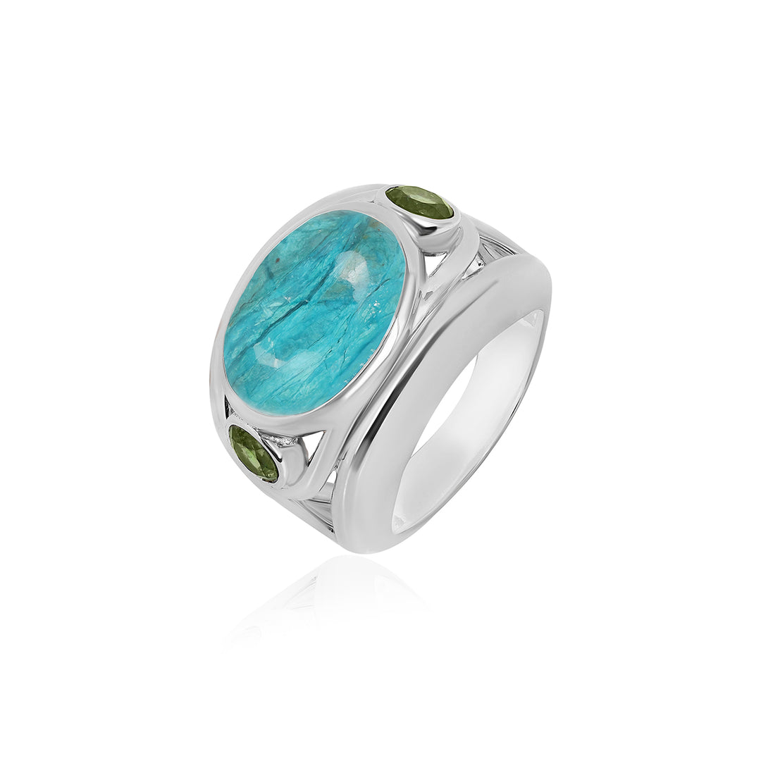 Opaline and Green Tourmaline Silver Ring