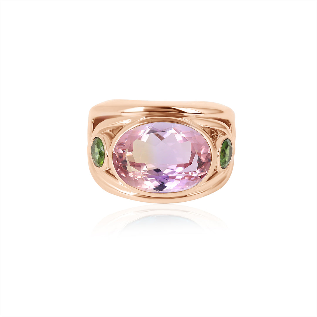 Ametrine and Green Tourmaline Silver Ring