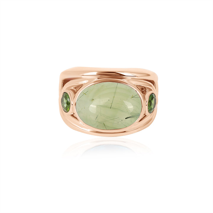 Prehnite and Green Tourmaline Silver Ring