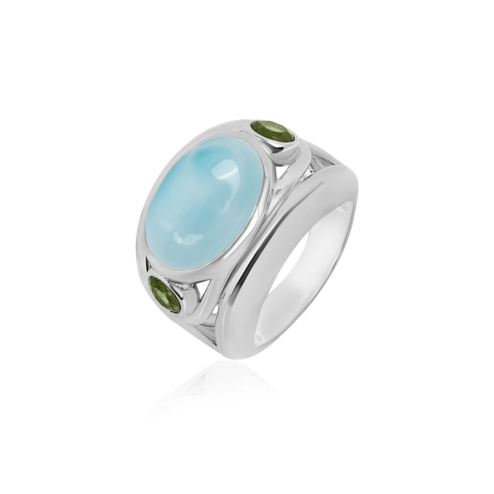 Larimar and Green Tourmaline Silver Ring